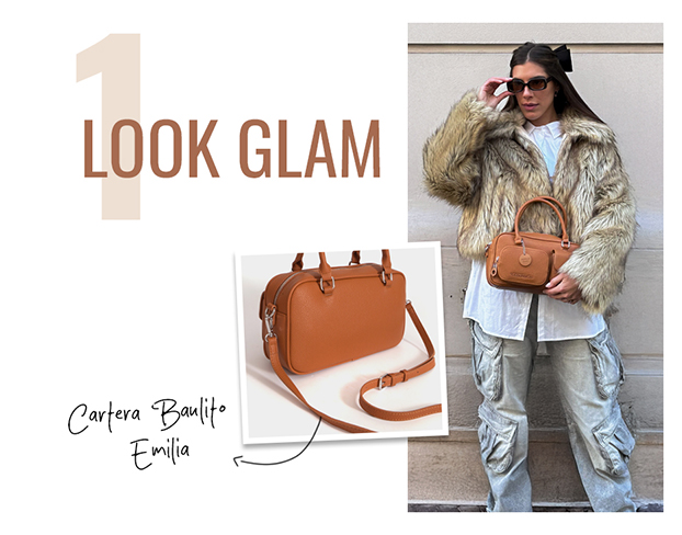 Cartera baulito camel Emilia